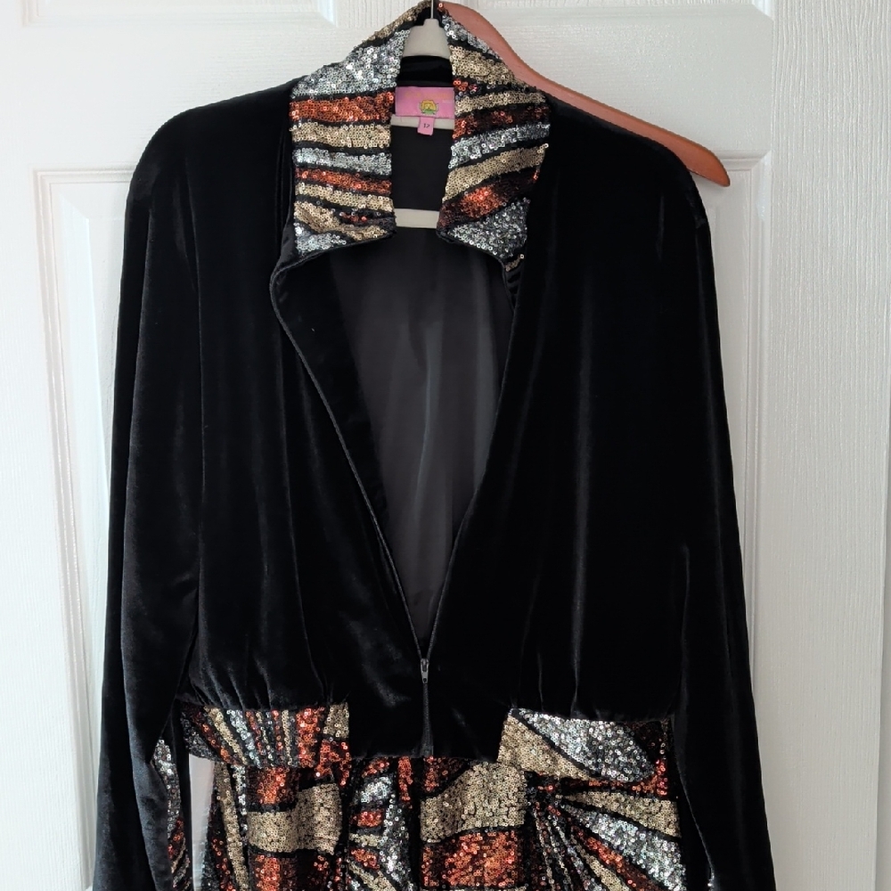 Rich Fashion Black Velvet Jumper set Wide Leg with Sequin Accent